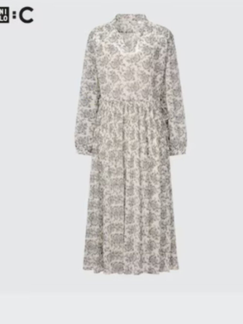 NWT NEVER WORN Uniqlo:C PRINTED CHIFFON PLEATED SLEEVE LONG DRESS Size M